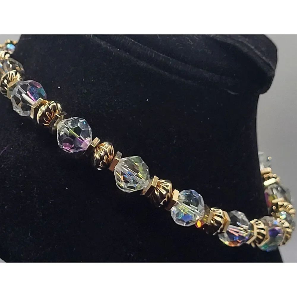 Vintage 50s Vendome AB Crystal Single Strand Necklace 16in